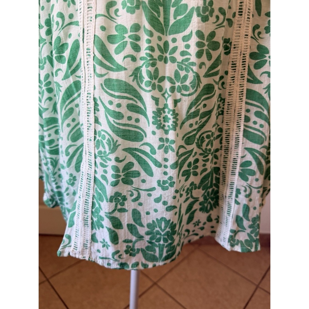 Hope & Harlow Womens L Green Floral Boho Peasant Top Tie Neck Spring Vacation - Picture 7 of 15